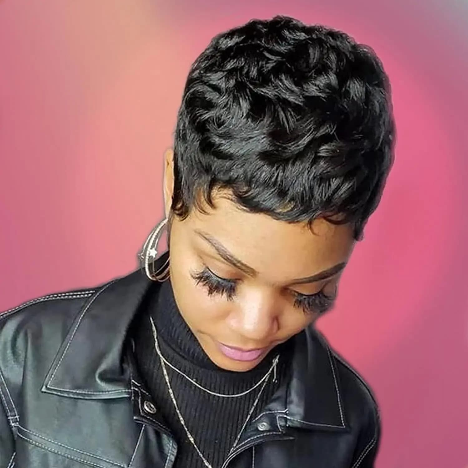 Perruque synthétique courte de style elfe pour femmes noires, perruque superposée ondulée à la mode 