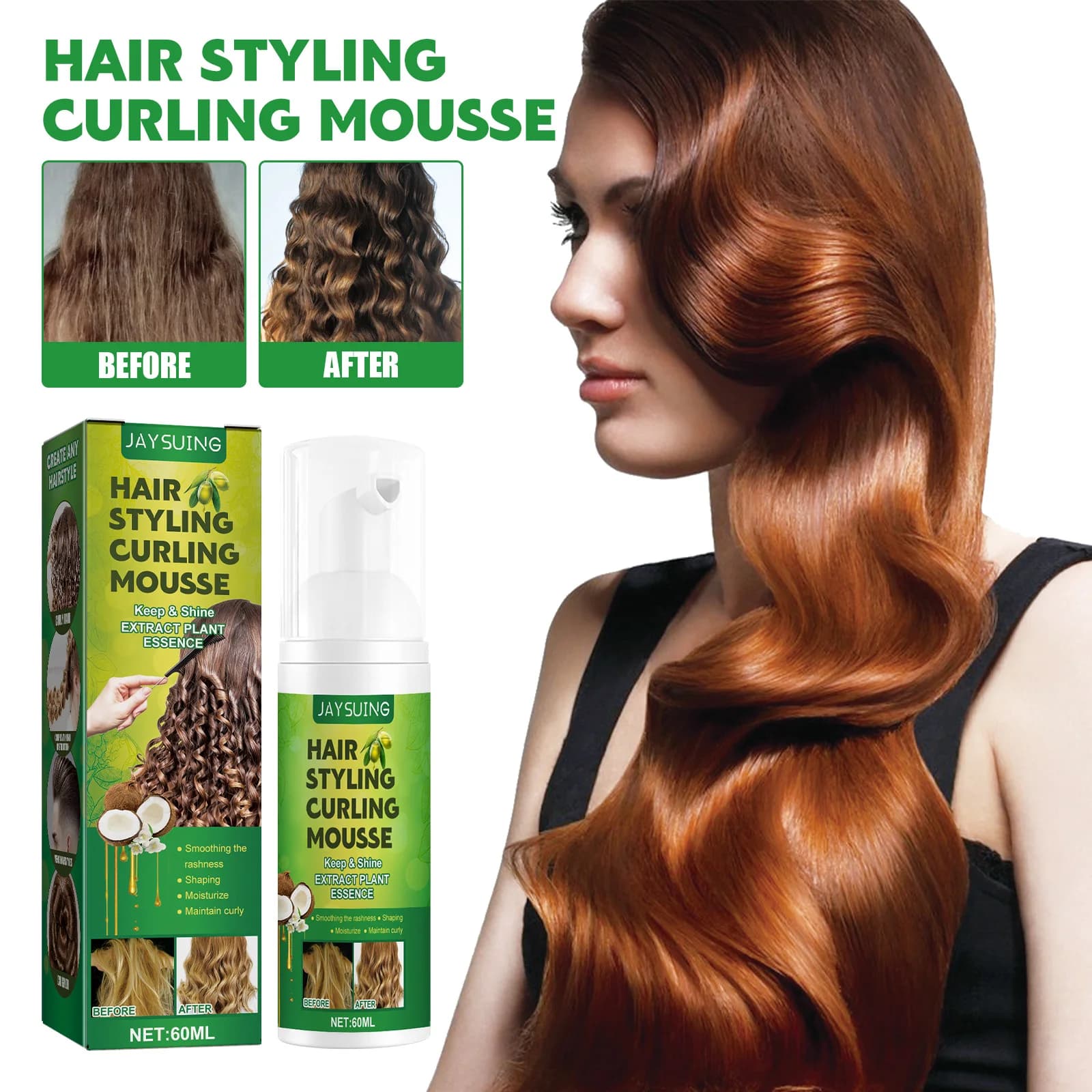 Mousse coiffante bouclée moelleuse, soin hydratant, style de mousse élastique anti-frisottis, spray