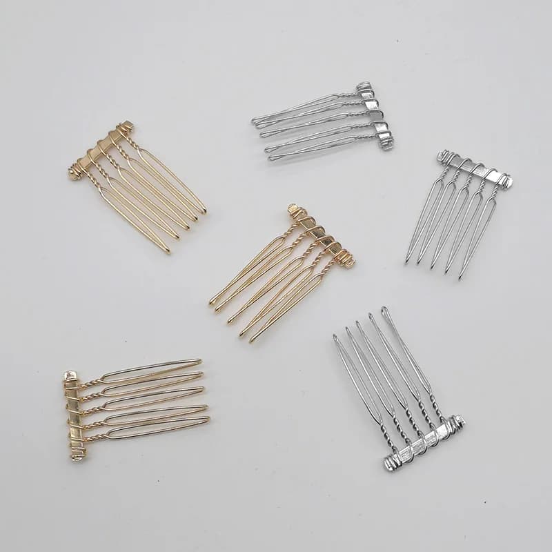 Peignes à cheveux en métal uni argenté, 30 pièces, 2.0cm x 3.7cm, 5 dents, pour enfants, couronne di