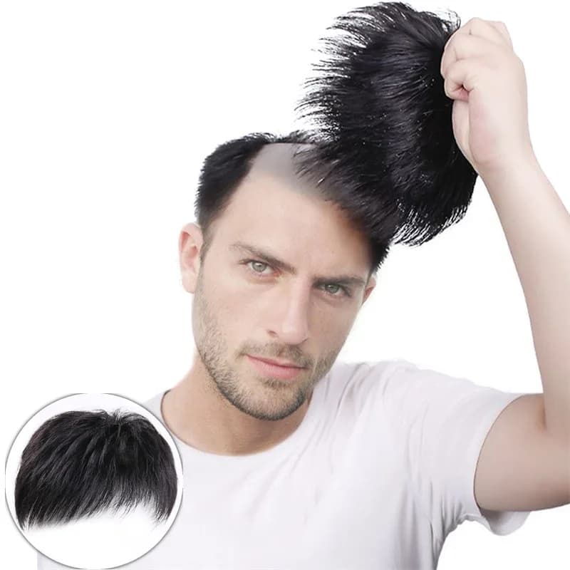 Perruque pour hommes, patch pour cheveux, couverture de calvitie du front, cheveux blancs, fibre syn