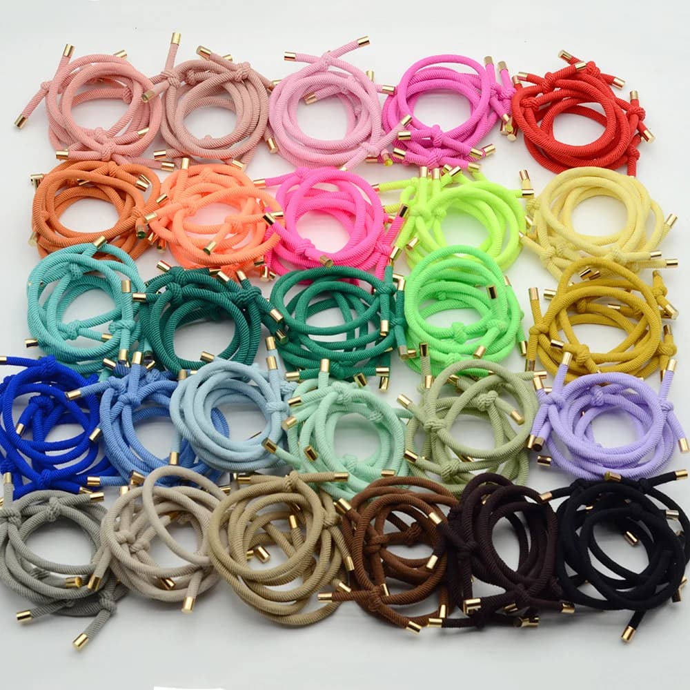 30 pièces 5mm cordons sergé noués bandes de cheveux élastiques casquettes dorées attaches de cheveux