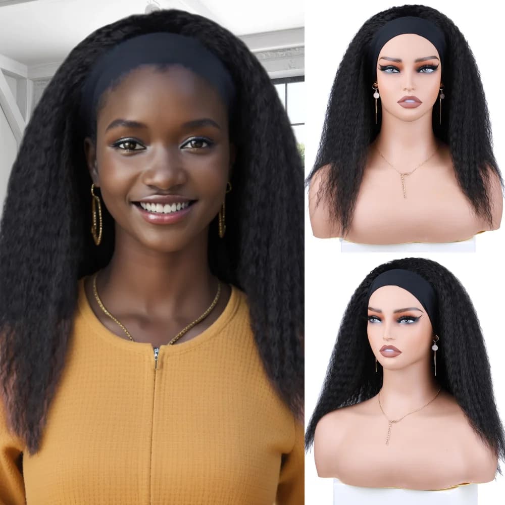 Perruque de cheveux synthétiques crépus bouclés 14 pouces perruque de bandeau synthétique Afro longu