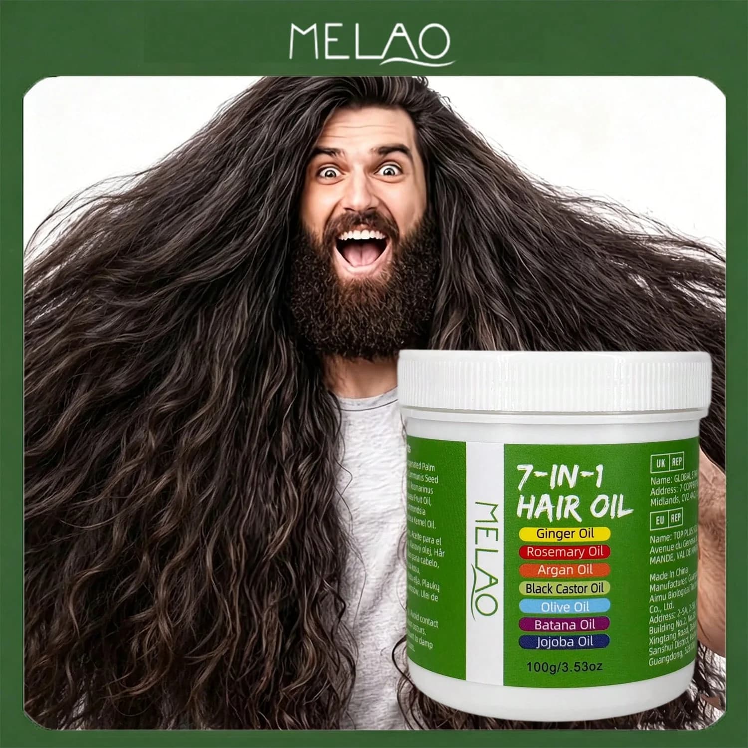 Huile capillaire MELAO 7-en-1, avec gingembre, romarin, argan et huile de ricin noir, huile nourriss