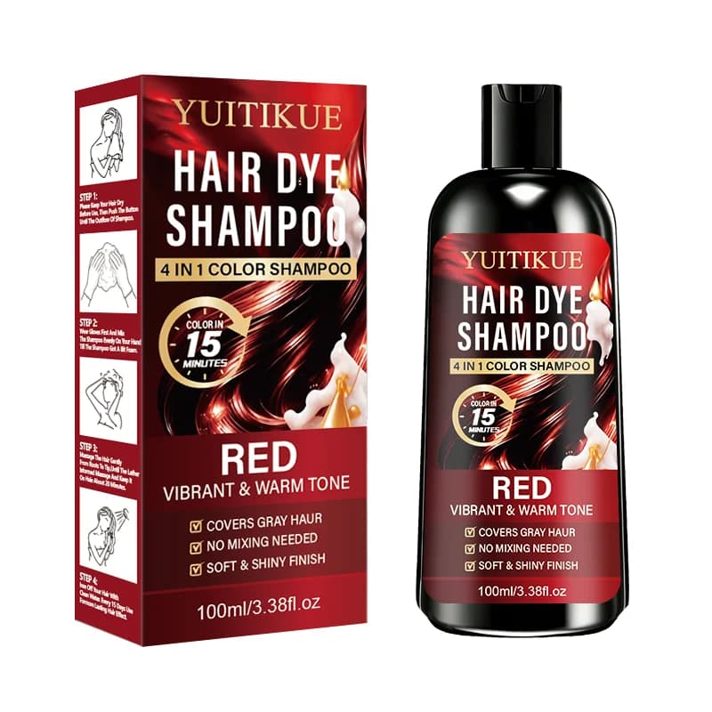 YUITIKUE Shampooing colorant rouge 4-en-1, couleur de cheveux chaude longue durée, shampooing colora