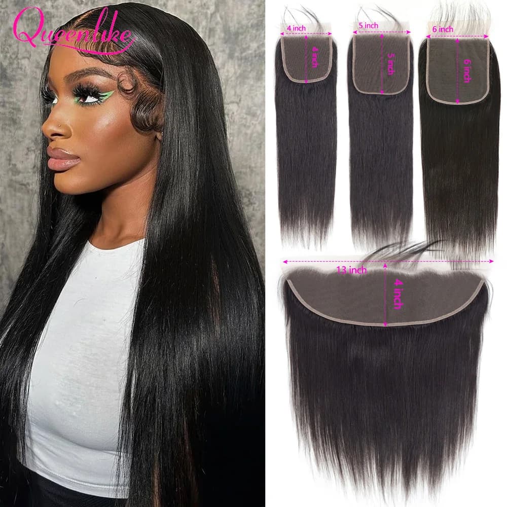 13x4 dentelle frontale fermeture 4x 4/5x 5/6x6 droite dentelle fermeture cheveux humains Transparent
