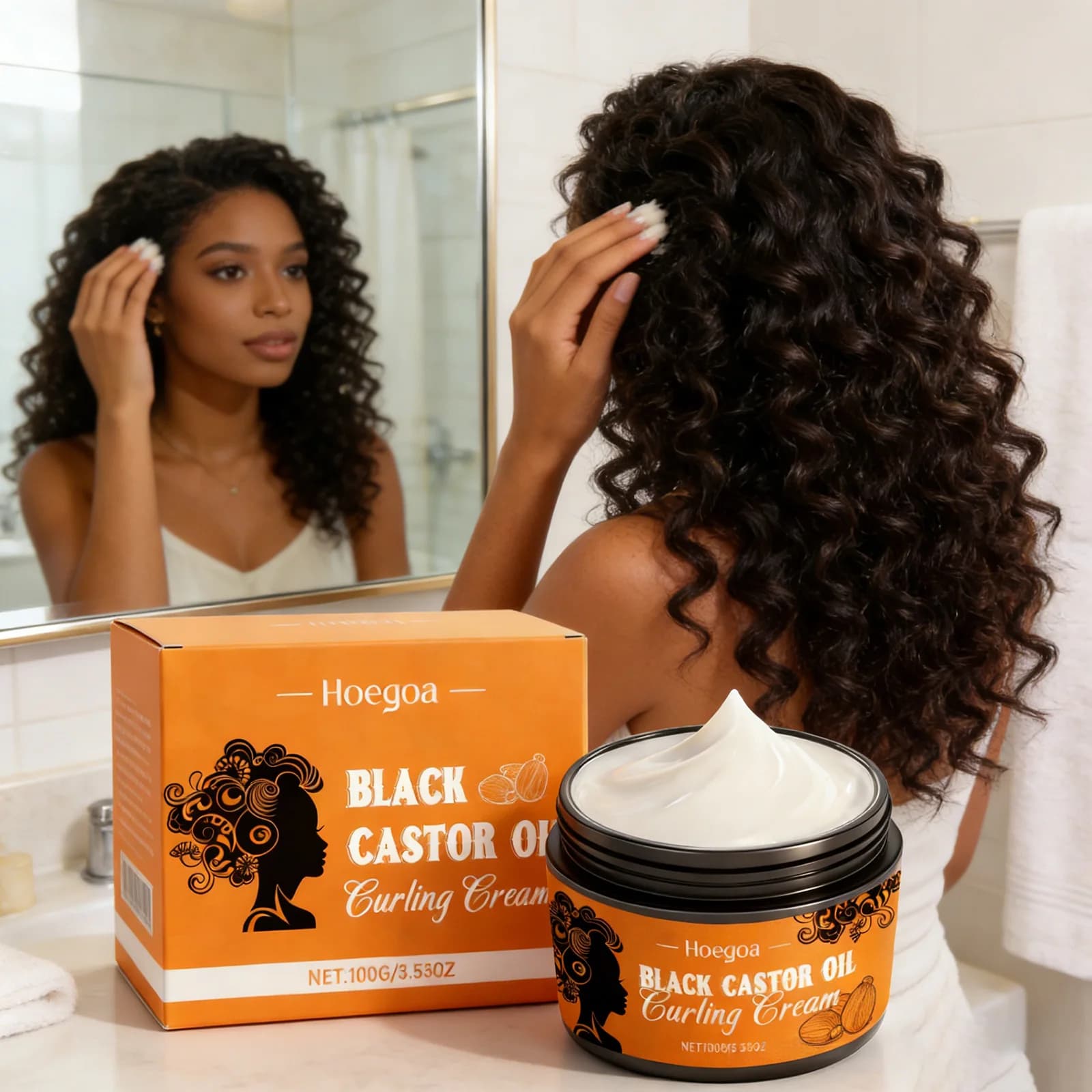 Crème Coiffante à l'Huile de Ricin Noire pour Cheveux Bouclés – Hydratante, Anti-Frisottis, pour des