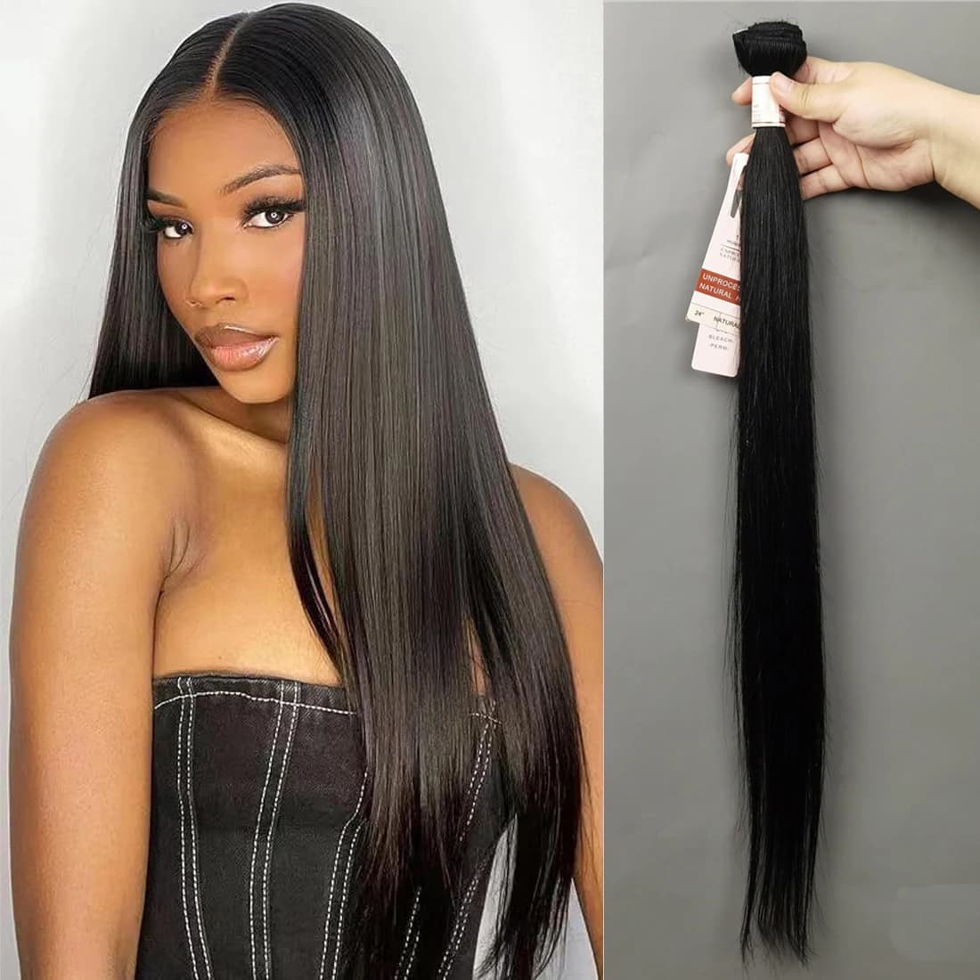 Tissage en lot brésilien naturel Remy lisse, Extensions de cheveux de 10 à 30 pouces, couleur noire