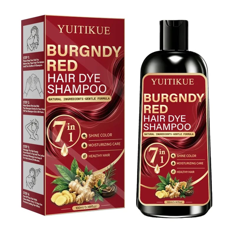 Shampoo colorant capillaire rouge bordeaux YUITIKUE 100ml 7 en 1 Formule naturelle douce hydratante 