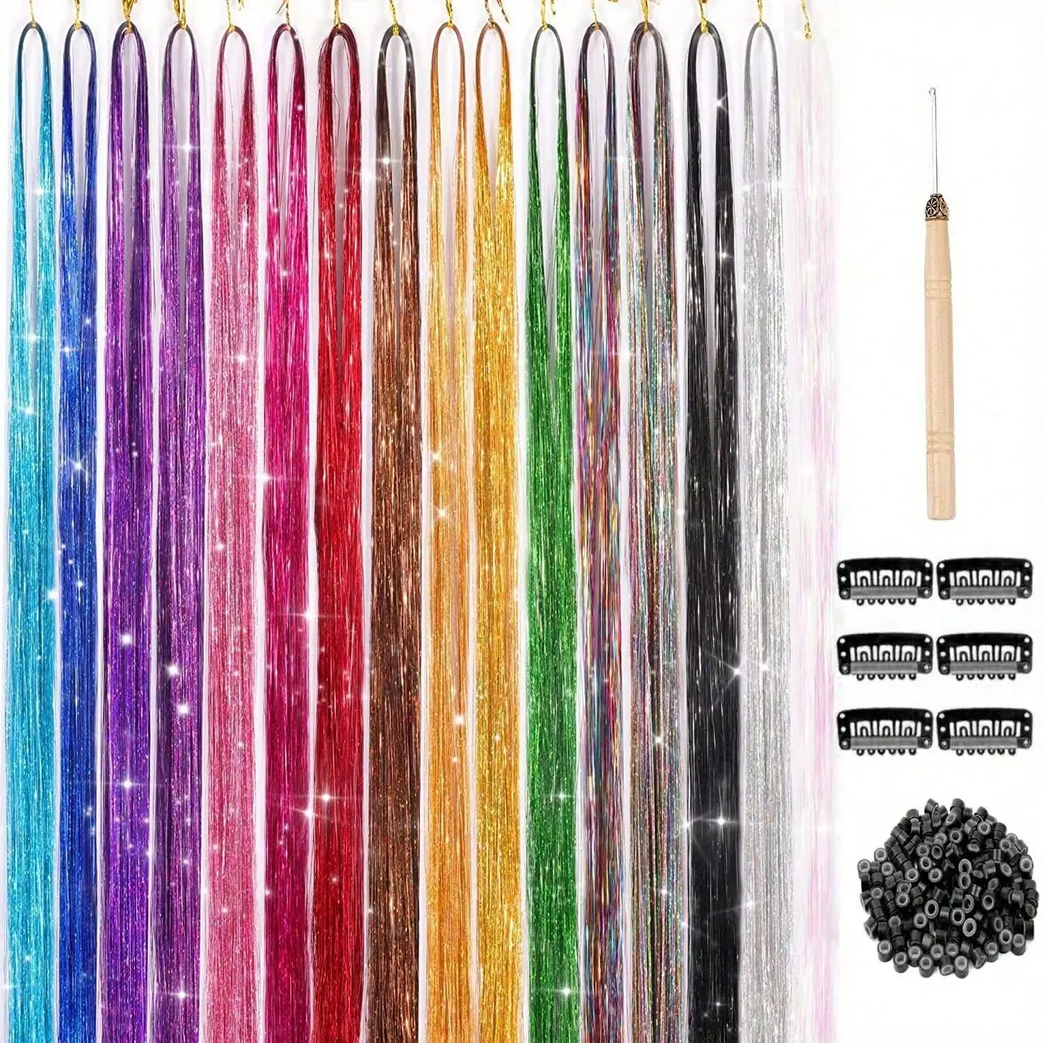 Kit de guirlandes de cheveux synthétiques, 12 pièces, résistantes à la chaleur, scintillantes et bri