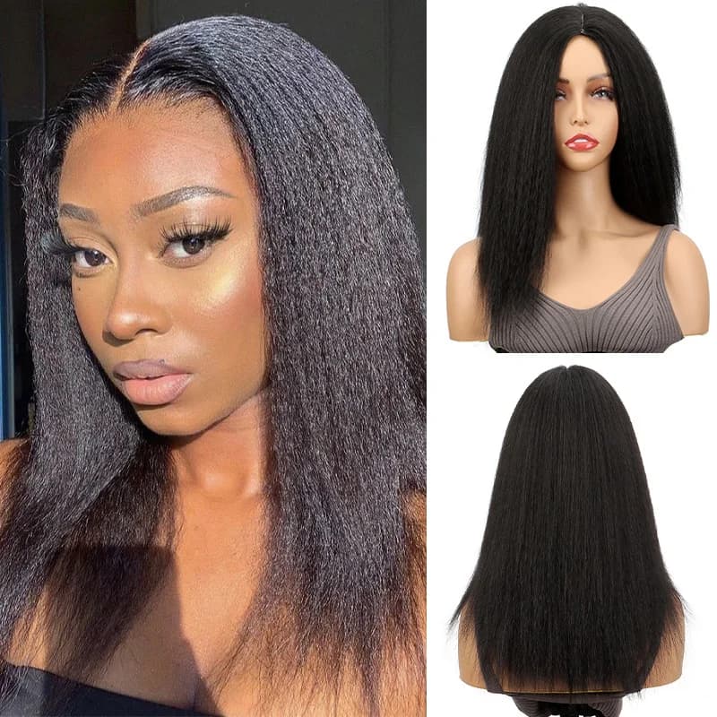 Perruque Yaki synthétique longue et crépue lisse, 16/22 pouces, cheveux doux et moelleux pour femmes