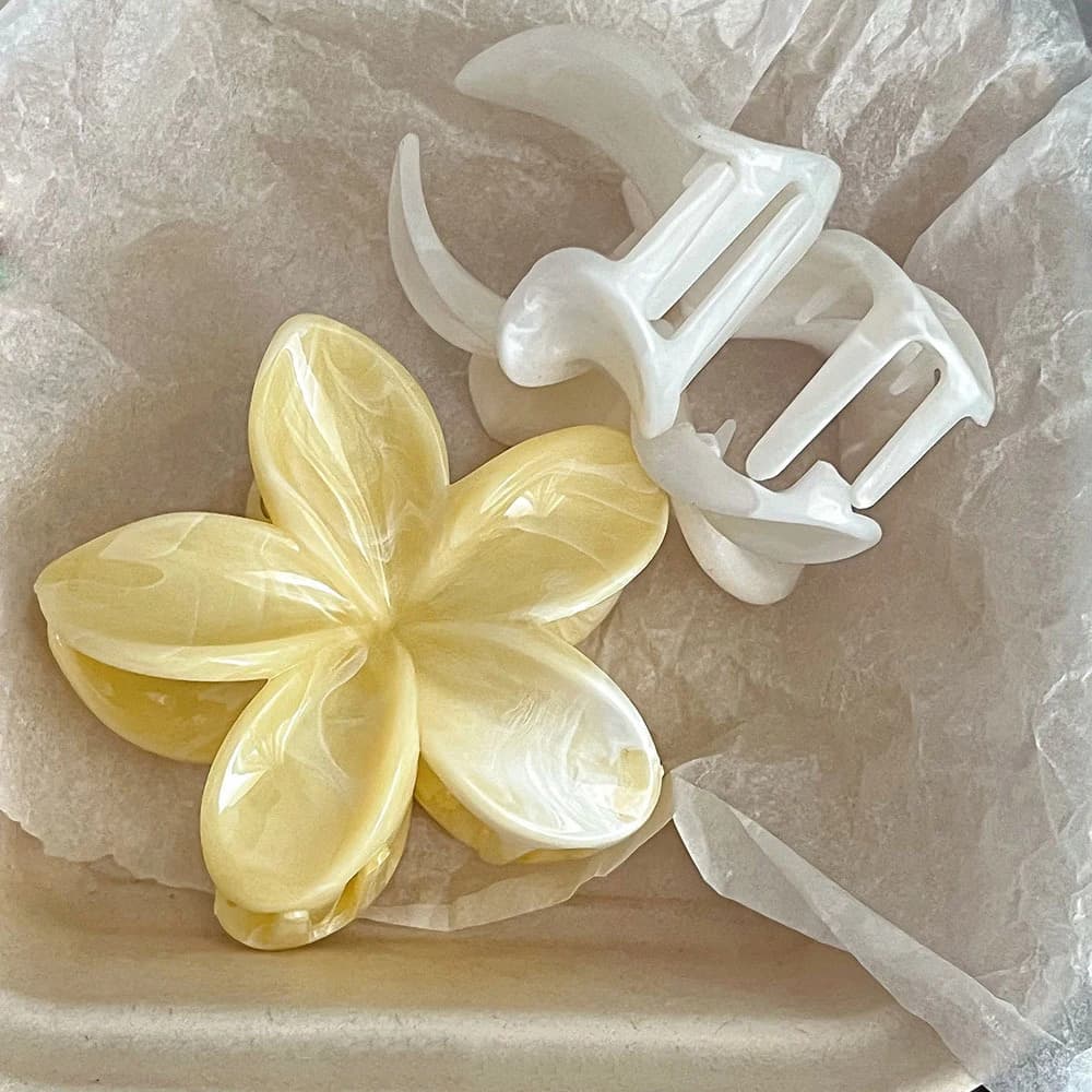 Pince à cheveux jaune motif fleur d'œuf, transparente, pour queue de cheval haute, pince requin, pince à cheveux dégradée, accessoire de coiffure avancé
