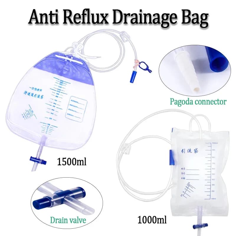 Sac de Drainage Anti-reflux, sac de collecte d'urine générale, sac de soins pour Incontinence urinaire 1000/1500ML