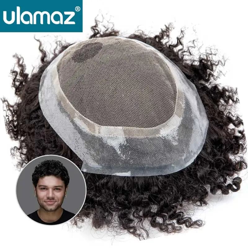 Prothèse capillaire homme bouclée en cheveux naturels