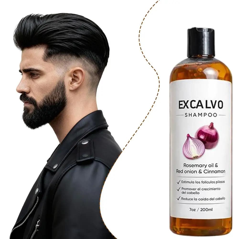 EXCALVO Shampoing Oignon & Romarin 200ml – Formule Oignon Rouge & Cannelle, Stimule les follicules pileux, Réduit la chute des cheveux, Épaissit les cheveux