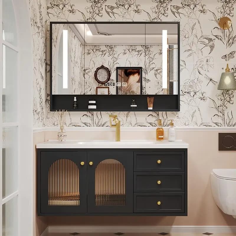 Meubles de rangement pour salle de bain, meubles d'intérieur modulaires, meuble-lavabo double vasque imperméable, armoire de salle de bain personnalisable
