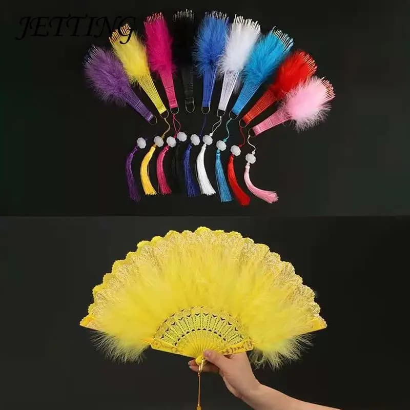 Ventilateur pliant Lolita en plumes, Style rétro, danse, gothique foncé, décoration de fête de mariage, fournitures de Cosplay
