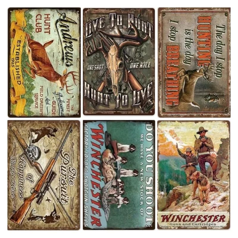 Panneau de chasse vintage en métal, décoration murale pour maison en bois, cadeau pour homme, décoration métallique pistola, 8 x 12 pouces