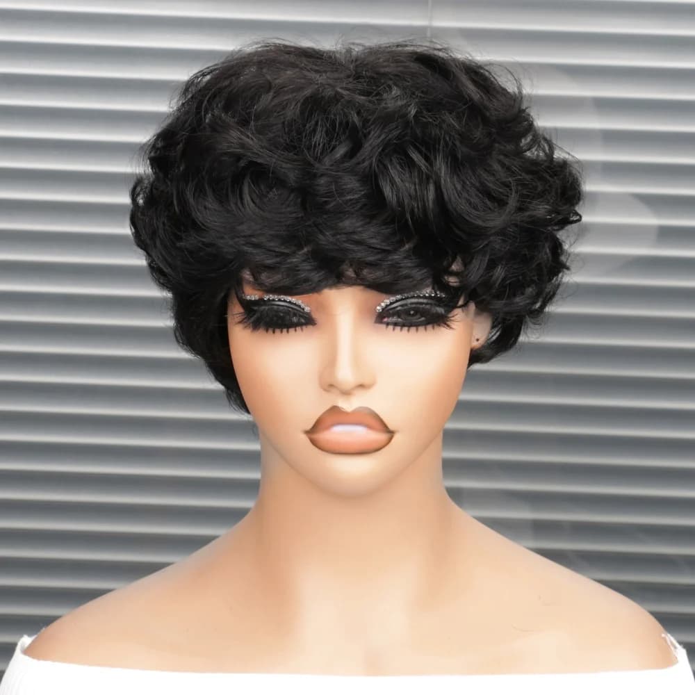 Perruque courte coupe pixie, perruque bouclée bob en cheveux humains pour femmes noires, perruques f