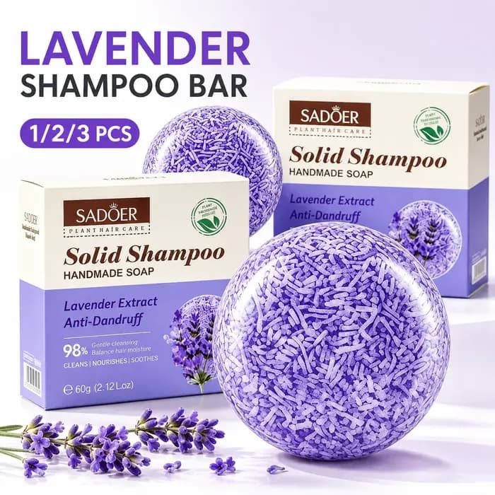 Shampooing Solide à la Lavande Anti-Pelliculaire et Contrôle du Sébum pour Cheveux Secs et Abîmés, Soin du Cuir Chevelu