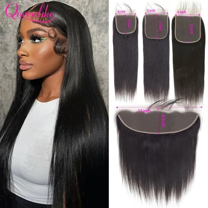 13x4 dentelle frontale fermeture 4x 4/5x 5/6x6 droite dentelle fermeture cheveux humains Transparent