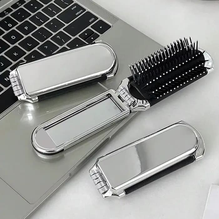 Mini brosse à cheveux pliante 2 en 1, peigne de Massage de la tête, antistatique, Portable, miroir,