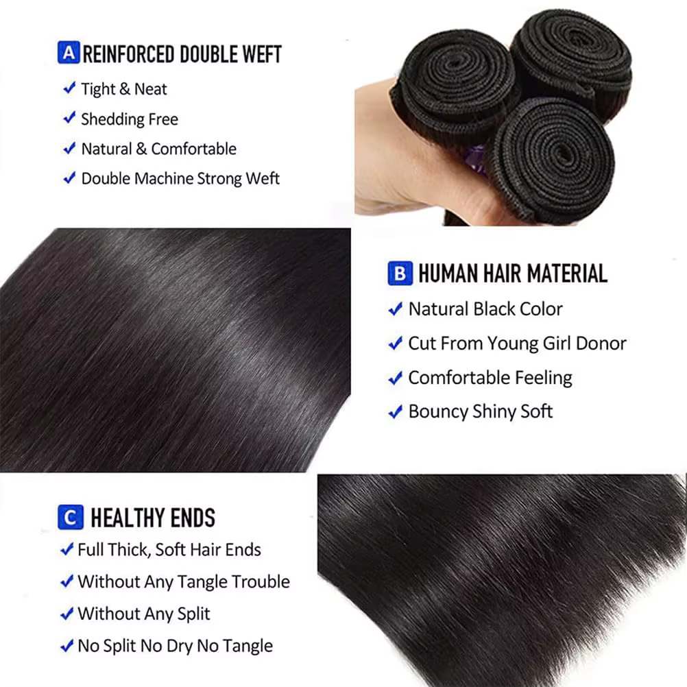 Extensions de Cheveux Humains Vierges Bruts Vietnamiens Double Drawn 12A, Lisses comme des Baguettes