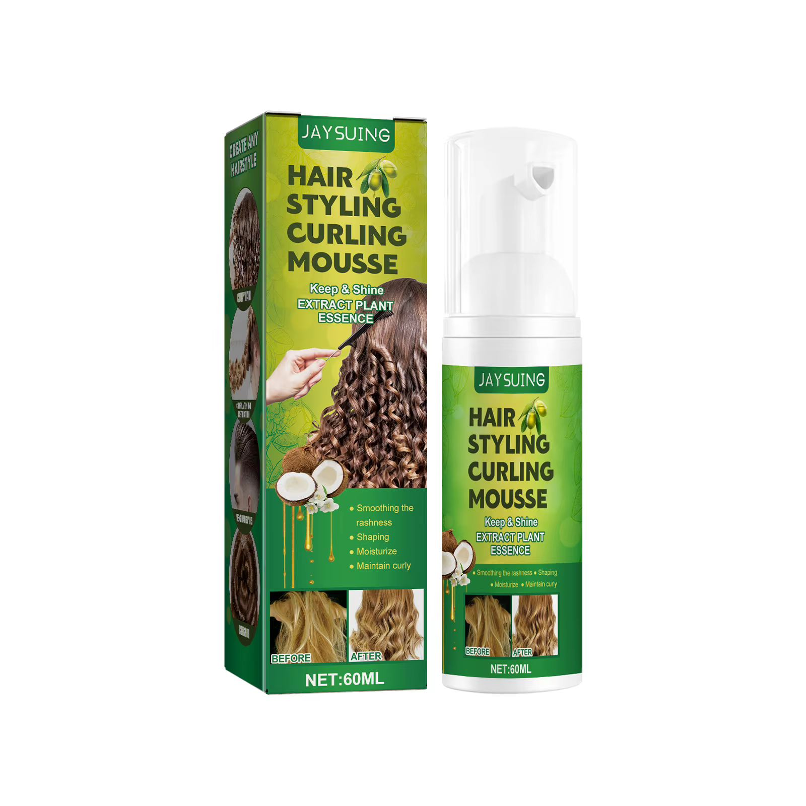Mousse coiffante bouclée moelleuse, soin hydratant, style de mousse élastique anti-frisottis, spray