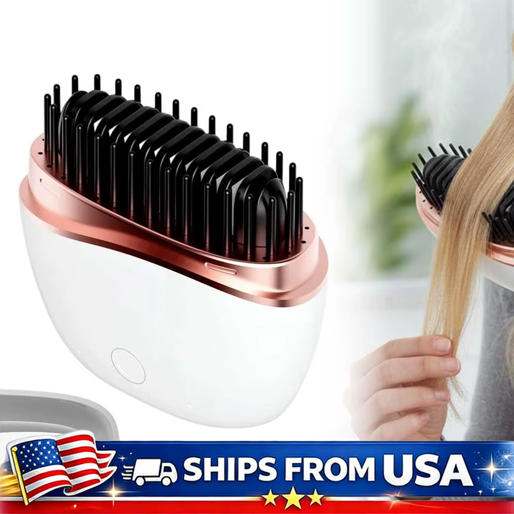 Mini brosse lissante sans fil rechargeable, peigne chauffant portable, chauffe rapide, 3 niveaux de 