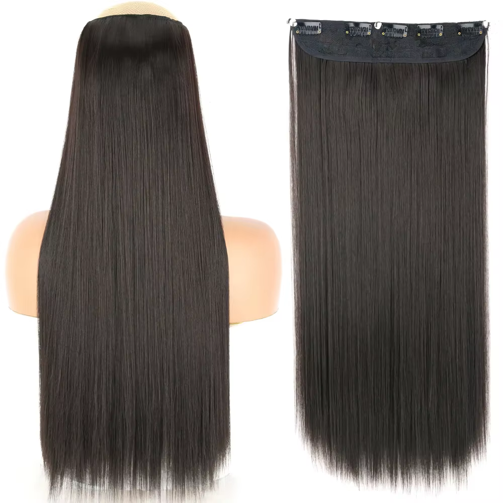 Coiffure longue et lisse, Extension capillaire naturelle à 5 clips, postiche en Fiber synthétique ré