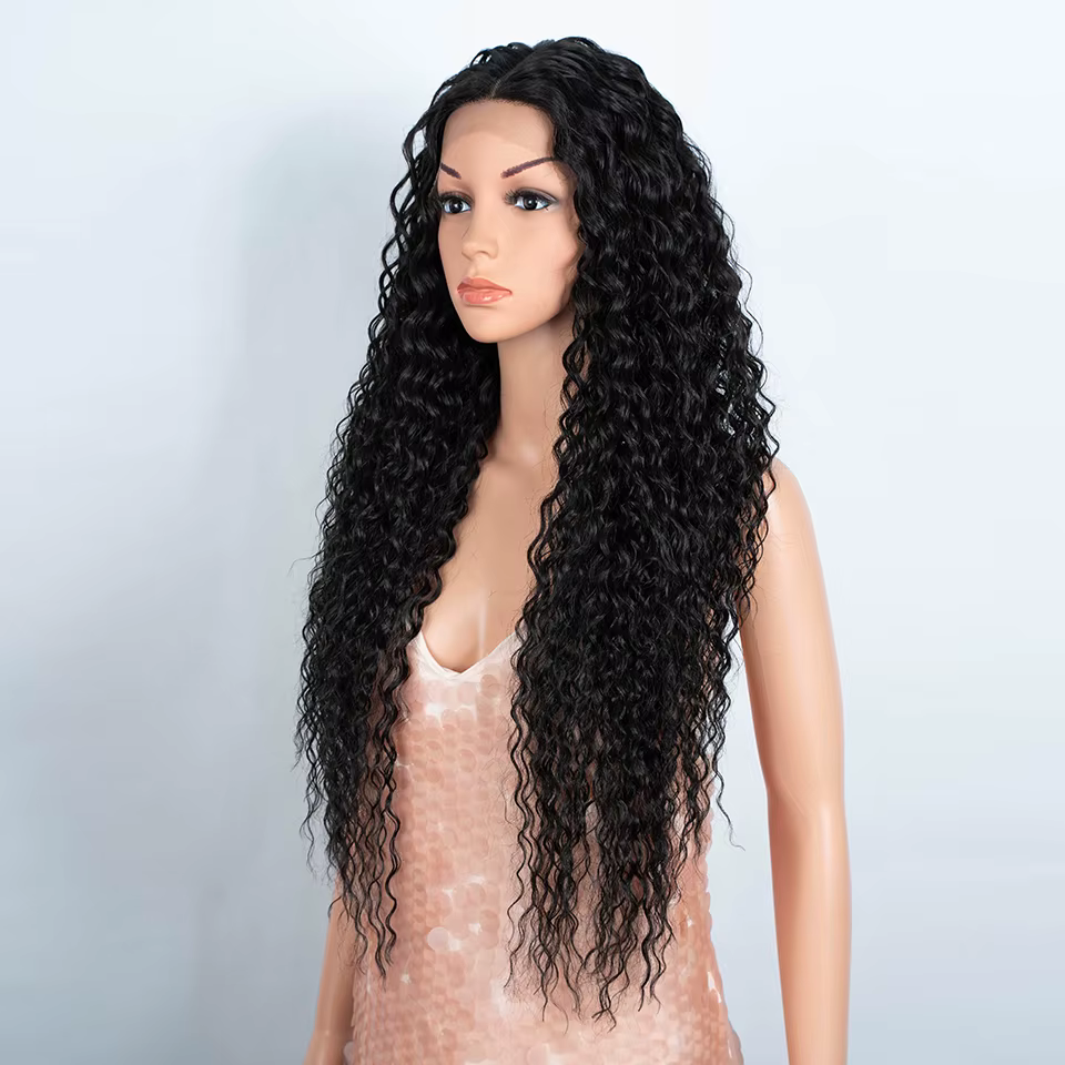 Perruque Lace Front Wig synthétique bouclée longue de 30 pouces, perruque de Cosplay ombrée brune HD