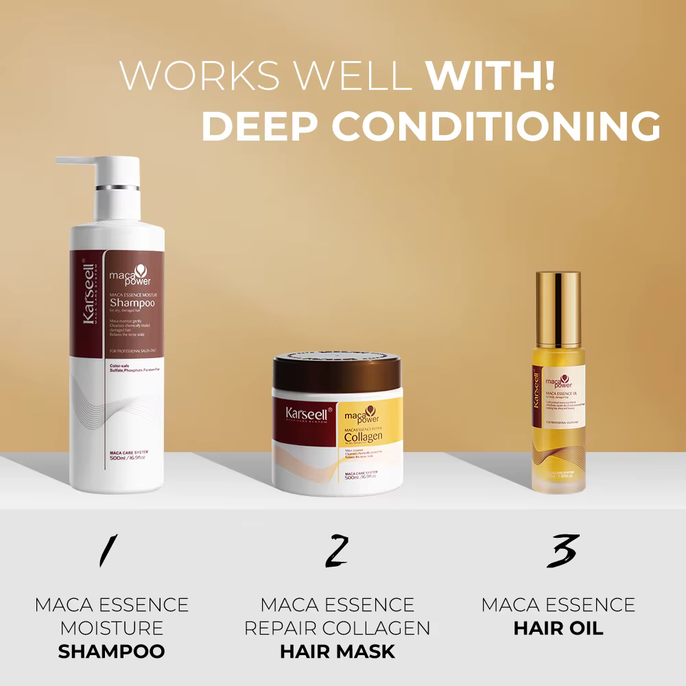Karseell 3 pièces ensemble masque capillaire au collagène + Argan Oi + shampoing capillaire Essence
