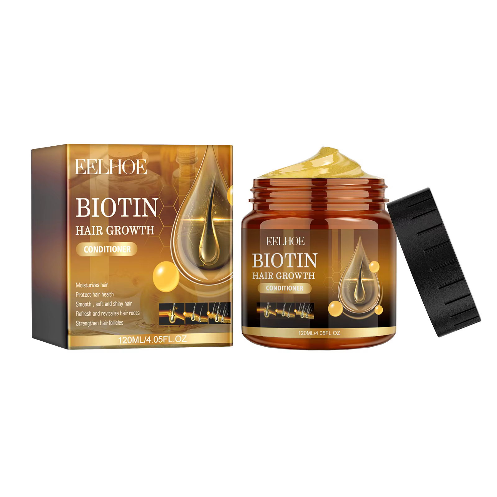 Biotin Hair Growth Conditioner, Dense Smooth Treatment, Frizz, Nourrissant, Éclaircissant, Réparateu