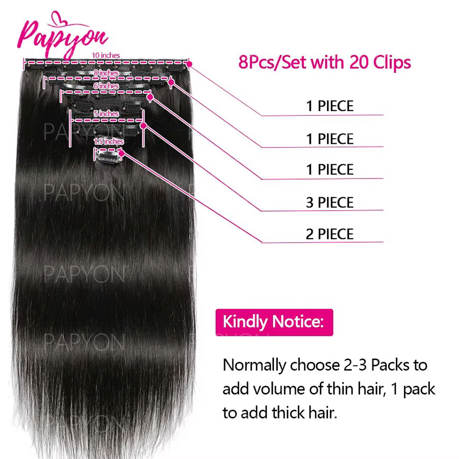 Clip in Hair Extension Human Hair 22 24 26 28 Pouces Extension Clip Cheveux Humains Extensions Cheve