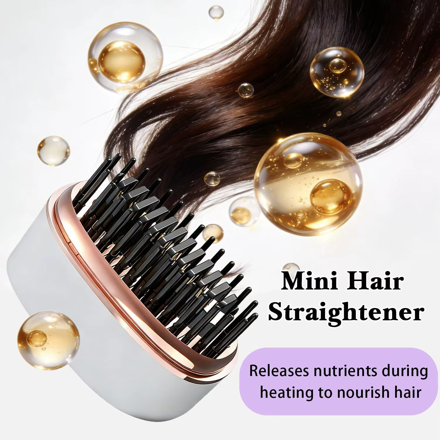 Mini brosse lissante sans fil rechargeable, peigne chauffant portable, chauffe rapide, 3 niveaux de