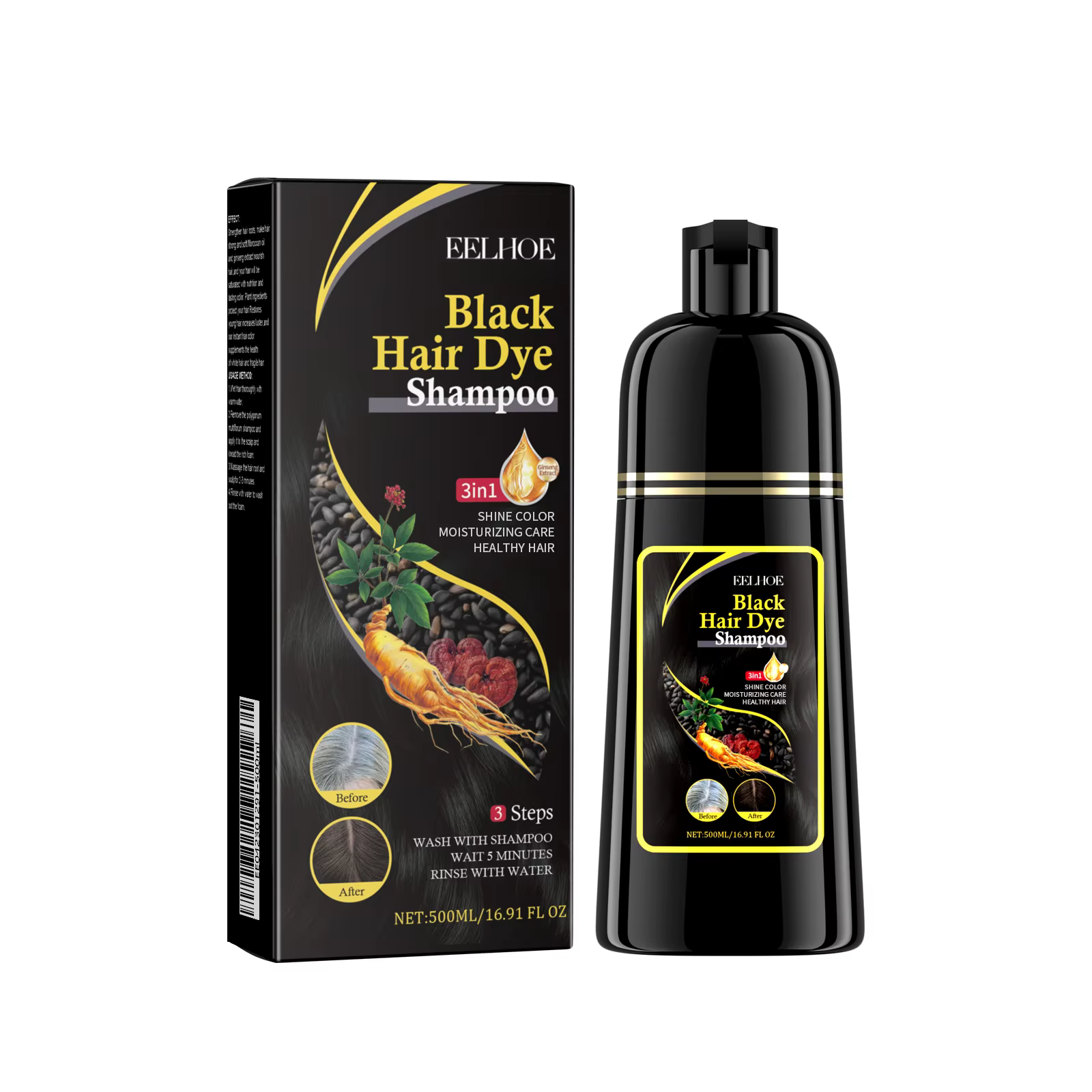 Eelhoe – shampoing pour cheveux noirs, réparation des cheveux secs et endommagés, propre, nourrit, P