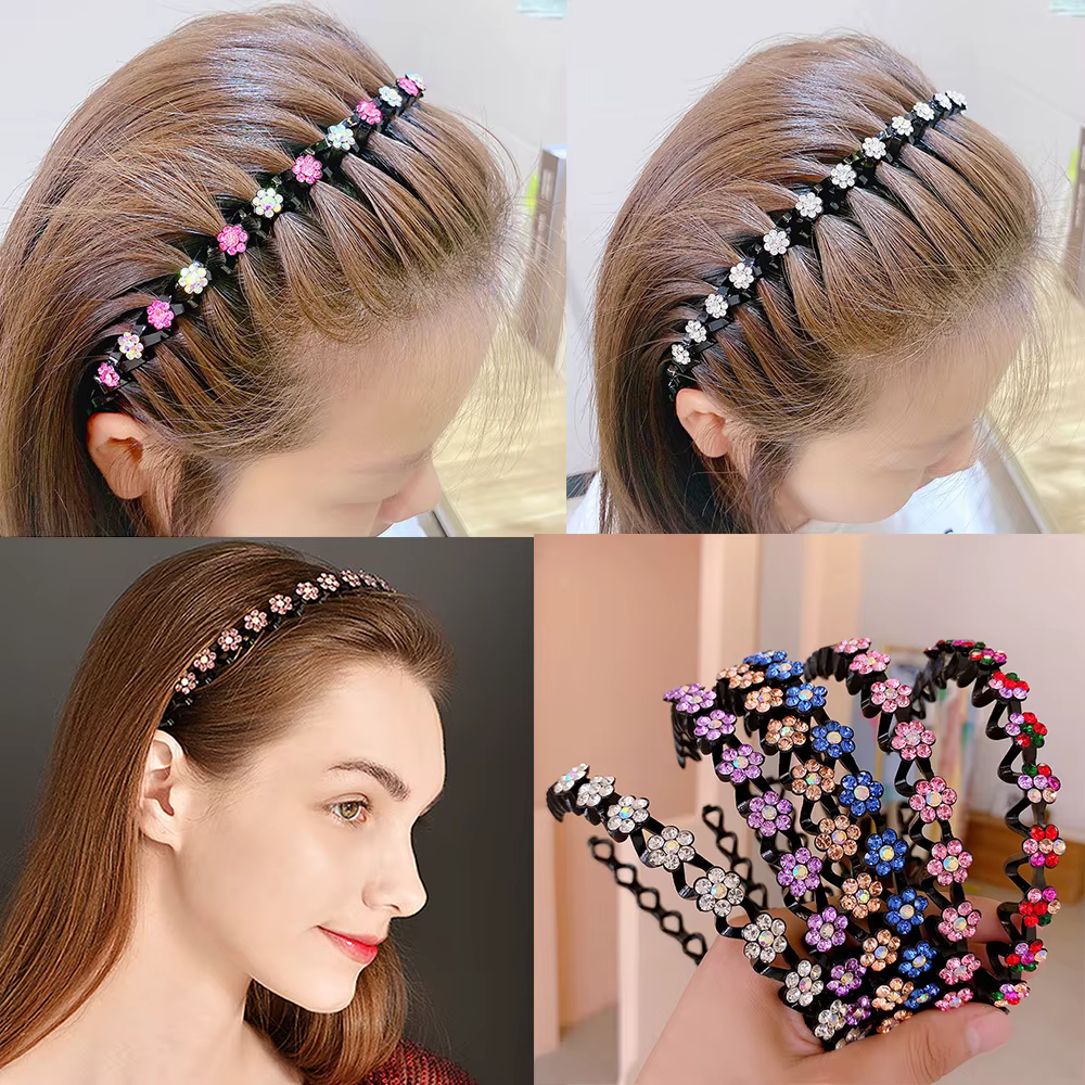 Bandeaux élastiques antidérapants en strass pour femmes, fleur, mode perle, cerceau pour cheveux, lu