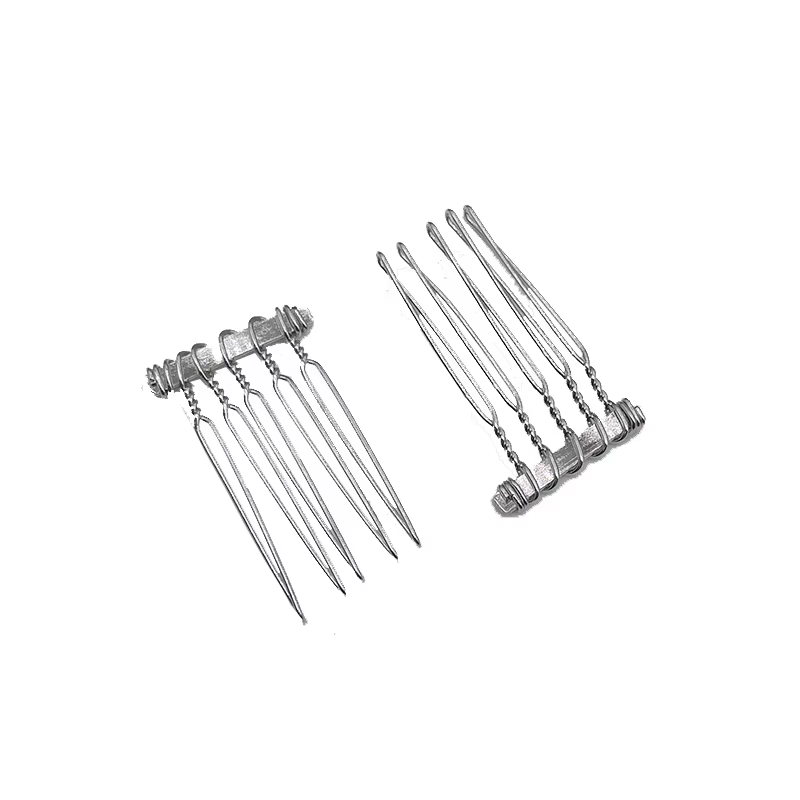 Peignes à cheveux en métal uni argenté, 30 pièces, 2.0cm x 3.7cm, 5 dents, pour enfants, couronne di