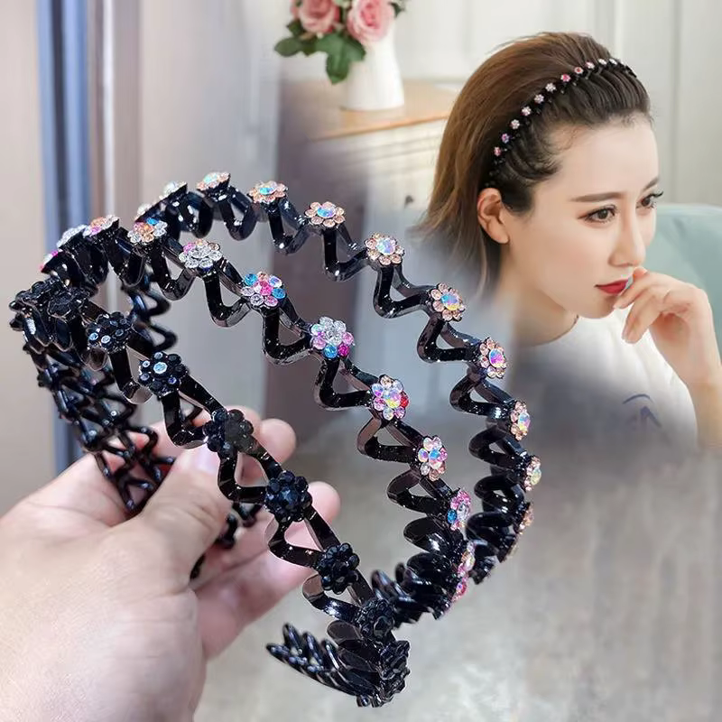 Bandeaux élastiques antidérapants en strass pour femmes, fleur, mode perle, cerceau pour cheveux, lu
