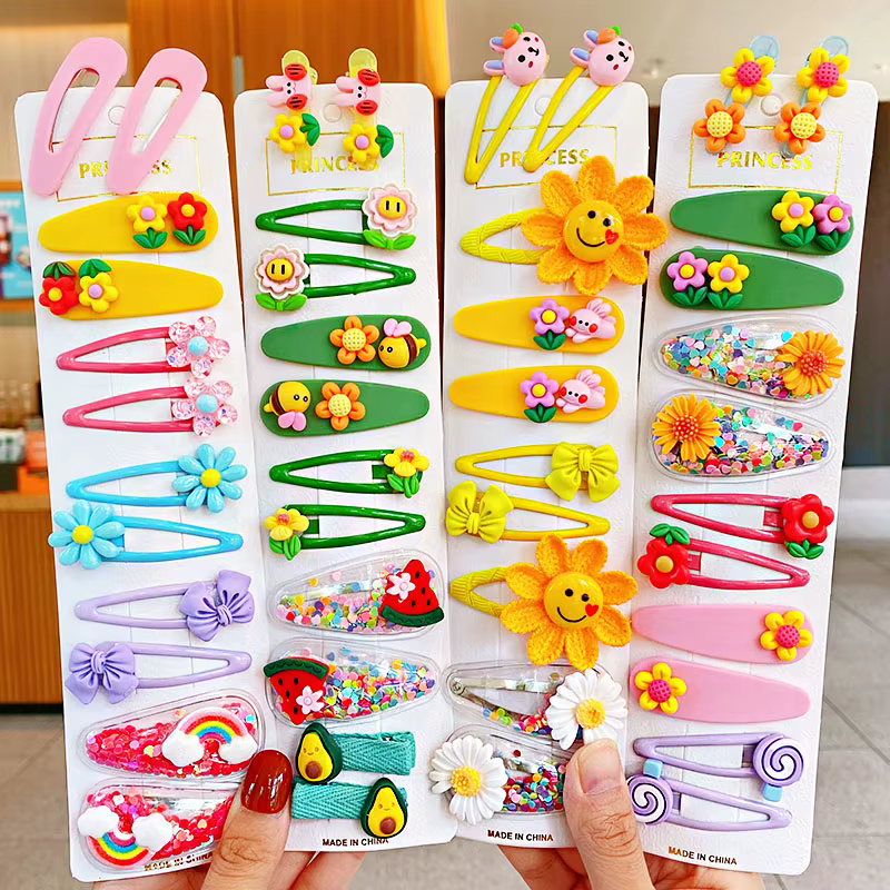 Lot de 12 pinces à cheveux pour filles, nouvelles, mignonnes, colorées, à motif de fleurs de dessin 