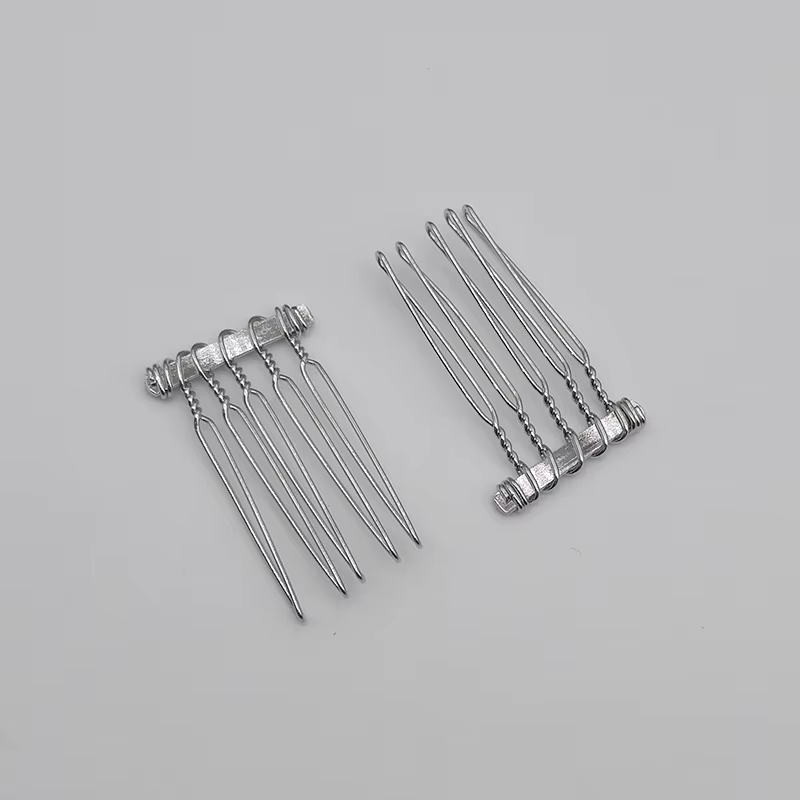 Peignes à cheveux en métal uni argenté, 30 pièces, 2.0cm x 3.7cm, 5 dents, pour enfants, couronne di