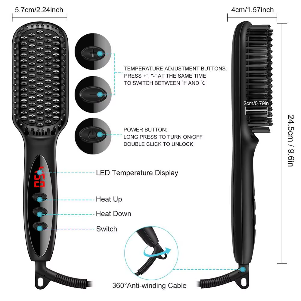 Brosse à cheveux en céramique, peigne chauffant, 230 ℃, Anti-brûlure, affichage Lcd, double tension,