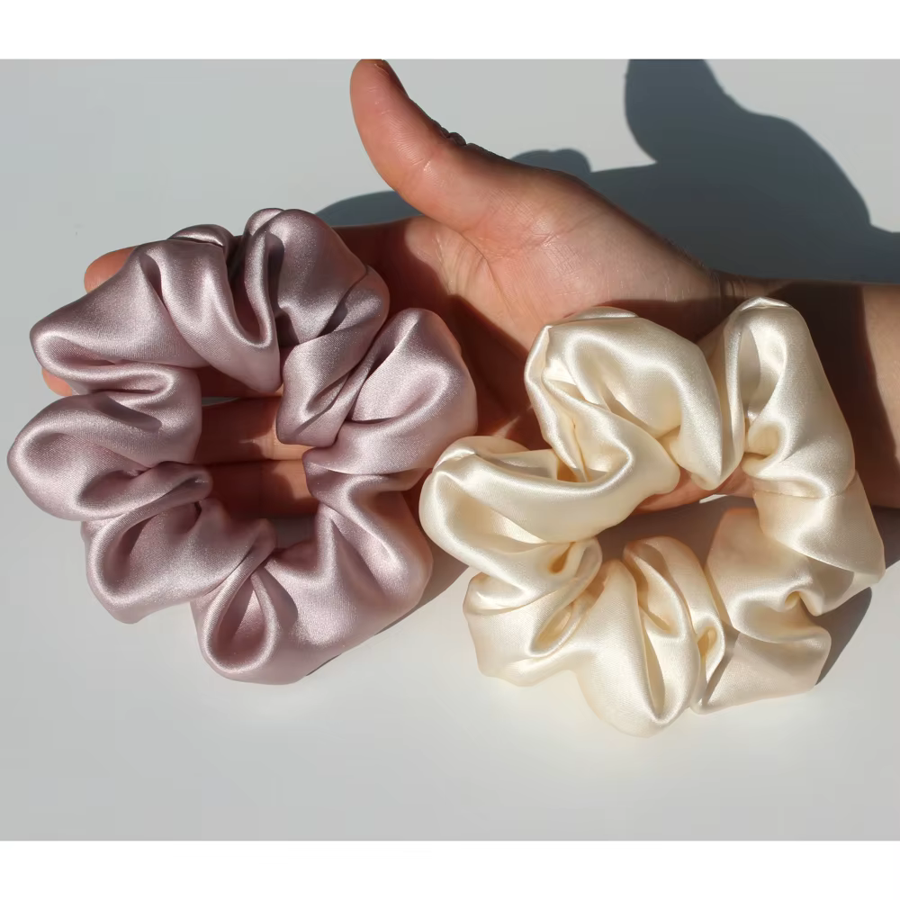 Grands chouchous en soie de mûrier Pure 100%, bandes en caoutchouc, attaches pour cheveux, élastique