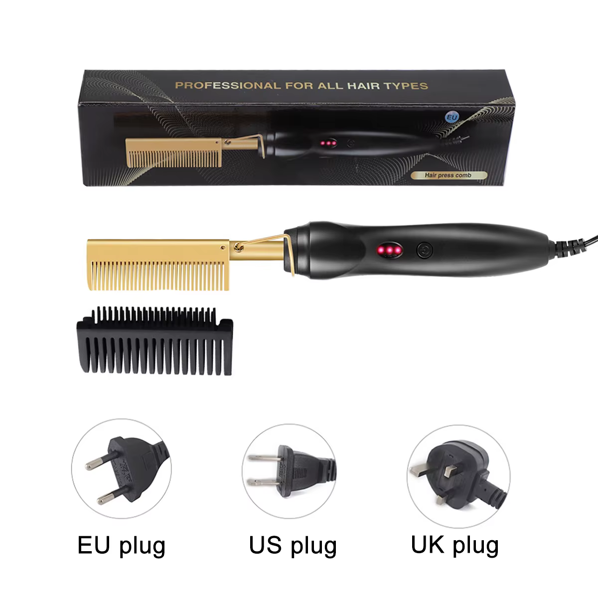 Peigne chauffant 2-en-1 : Lisseur électrique à chauffage rapide, portable, anti-brûlure, pour cheveu