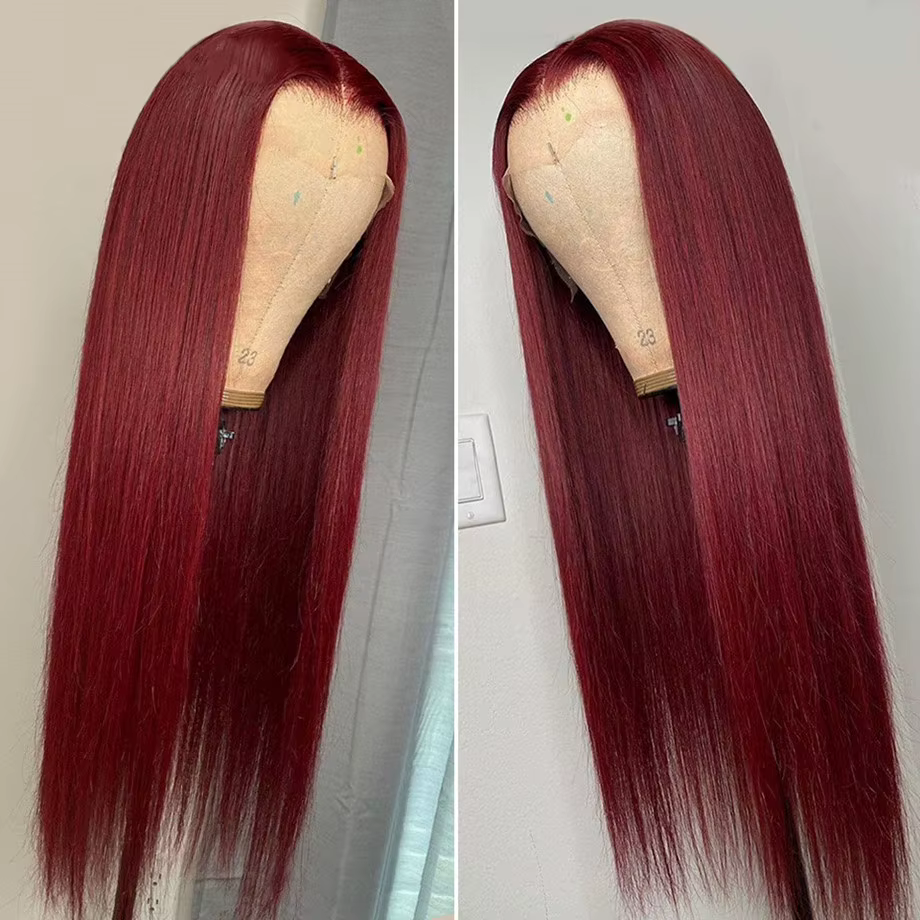 Perruque avant en dentelle HD perruques de cheveux humains 99J bordeaux pré plumé 13x6 couleur HD de