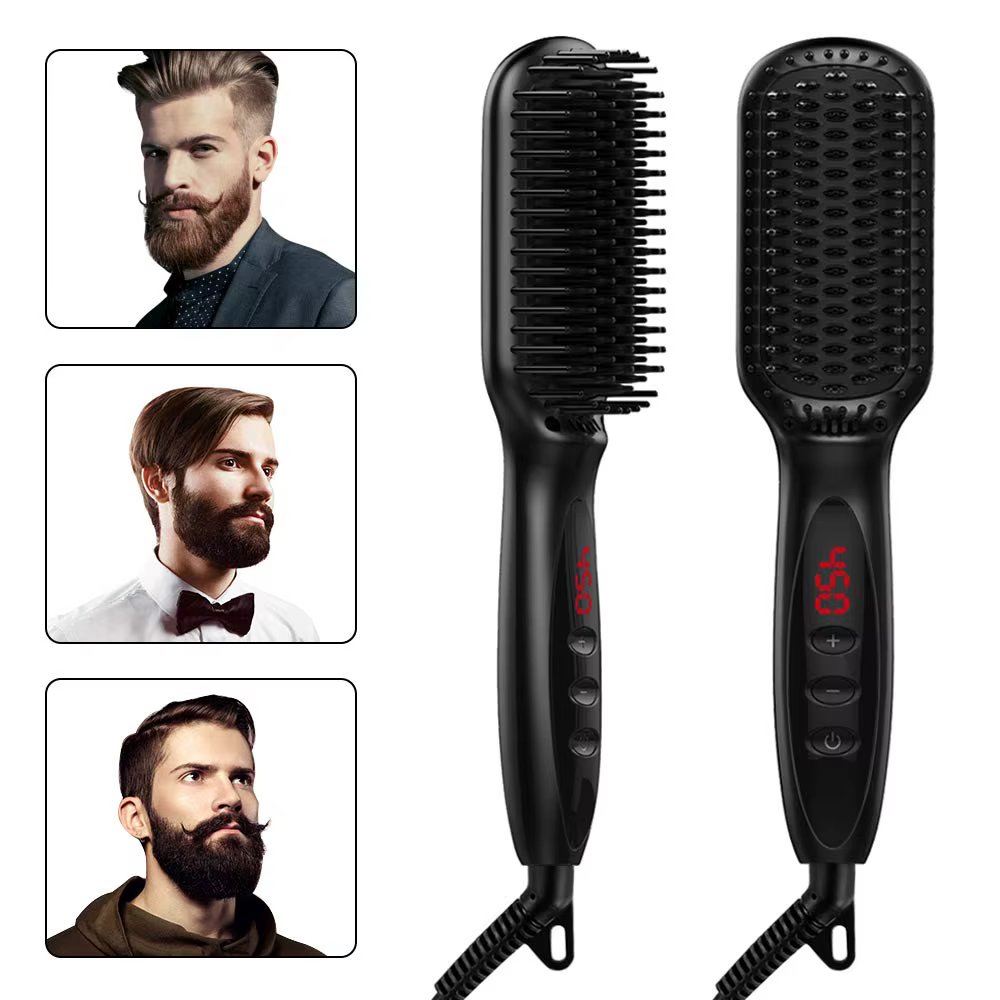 Brosse à cheveux en céramique, peigne chauffant, 230 ℃, Anti-brûlure, affichage Lcd, double tension,