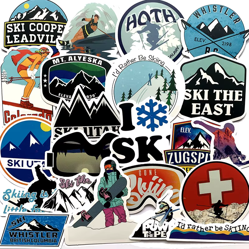 Autocollants de ski de dessin animé pour l'extérieur, autocollant étanche pour ordinateur portable,