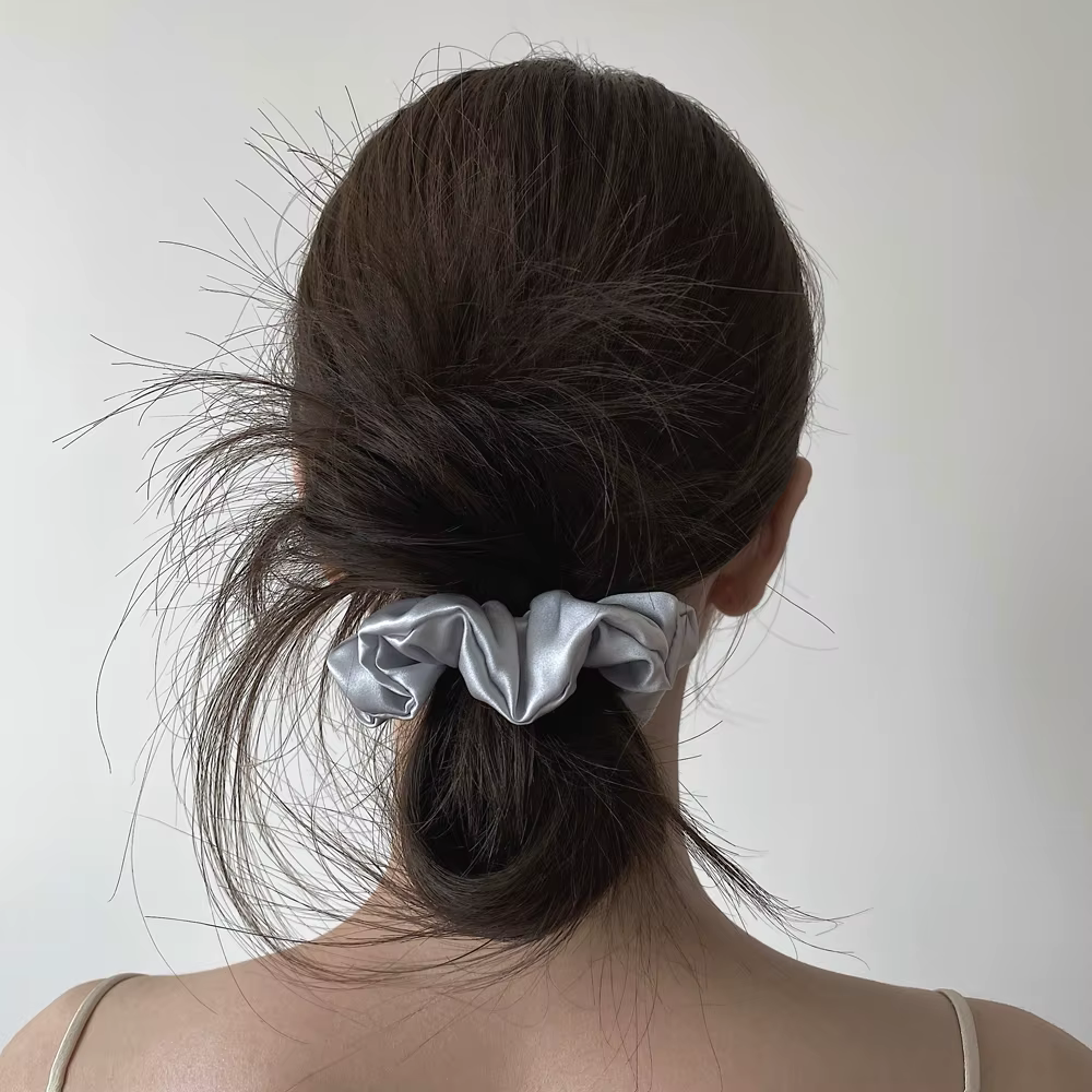 Grands chouchous en soie de mûrier Pure 100%, bandes en caoutchouc, attaches pour cheveux, élastique
