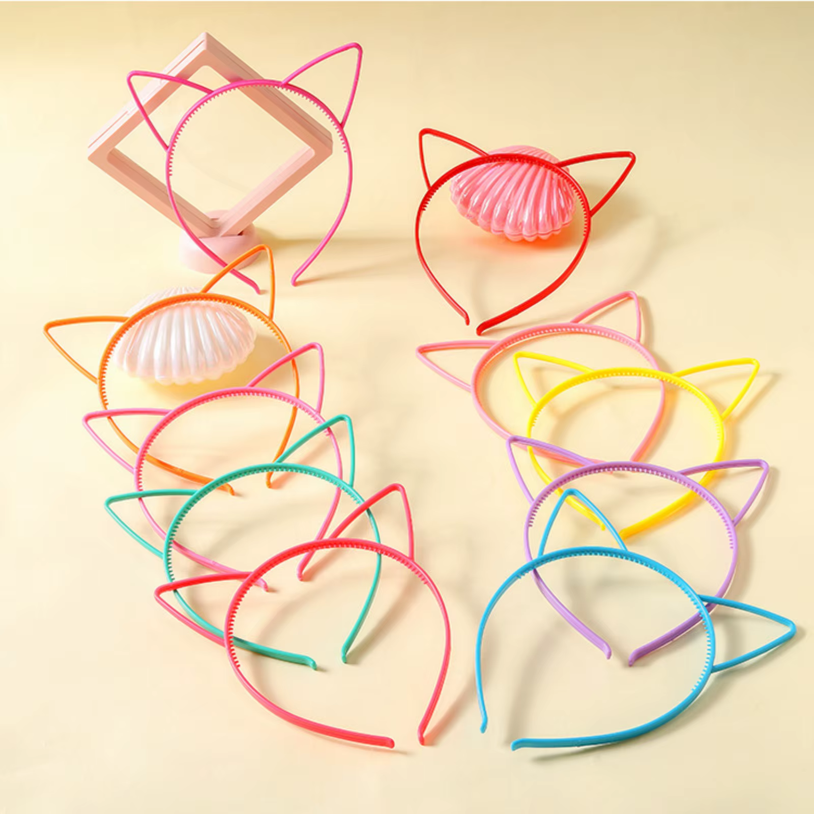 12 pièces en plastique, oreilles de chat, bandeau pour enfants, mignon, chaton, extérieur, bandeau,