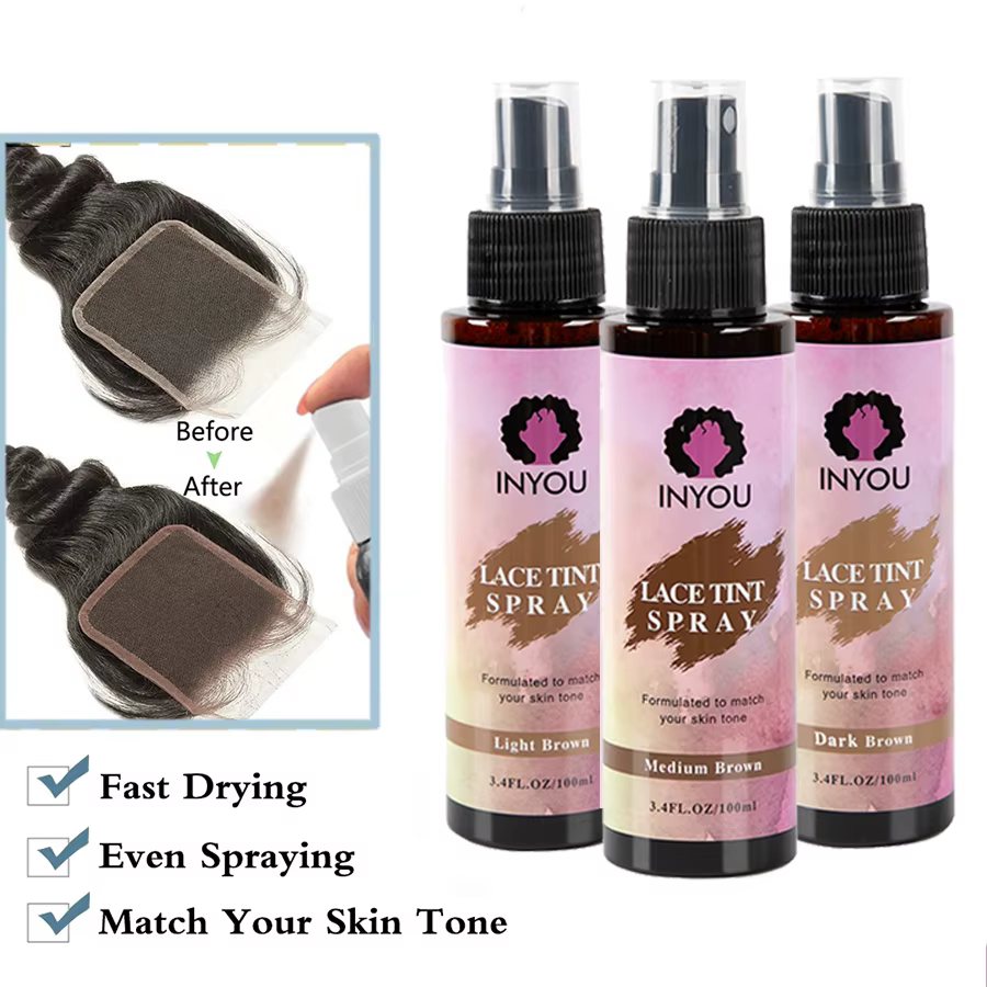 Spray de teinte pour perruque en dentelle - Brun foncé, brun moyen, brun clair, spray de teinte pour