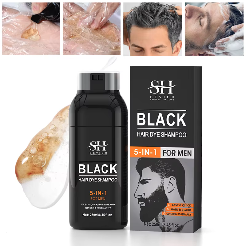 Shampooing pour cheveux noirs naturels, 5 en 1, assombrissant, instantané, gris à noir, réparation, 